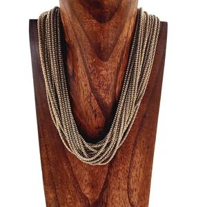 Vintage 80s Antique Gold Multistrand Beaded Statement Necklace